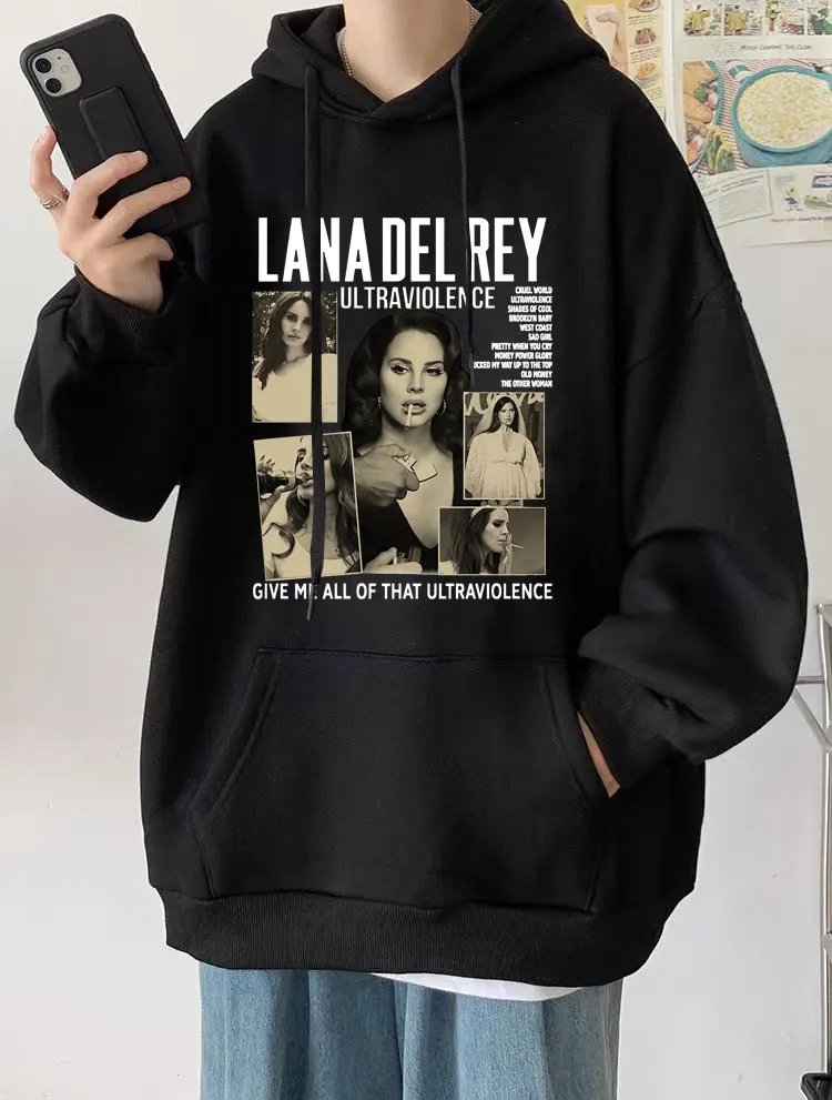 

Singer Lana Del Rey Graphic Hoodies Men Women's Fashion Aesthetic 90s Retro Sweatshirt Hip Hop Casual Pullover Hoodie Streetwear