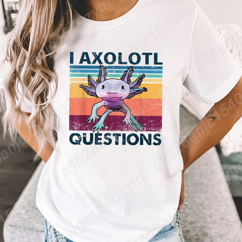 

Funny I Axolotl Questions Print T-shirt Women Casual Graphic Tee Shirt Cute Salamander Print T-Shirts Cool Shirts