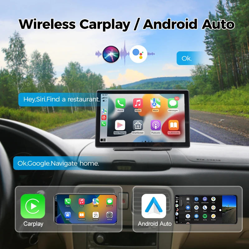 Maustor Autoradio universale da 9 pollici Multimedia CarPlay con Dashcam Lettore DVD per auto wireless Android Auto