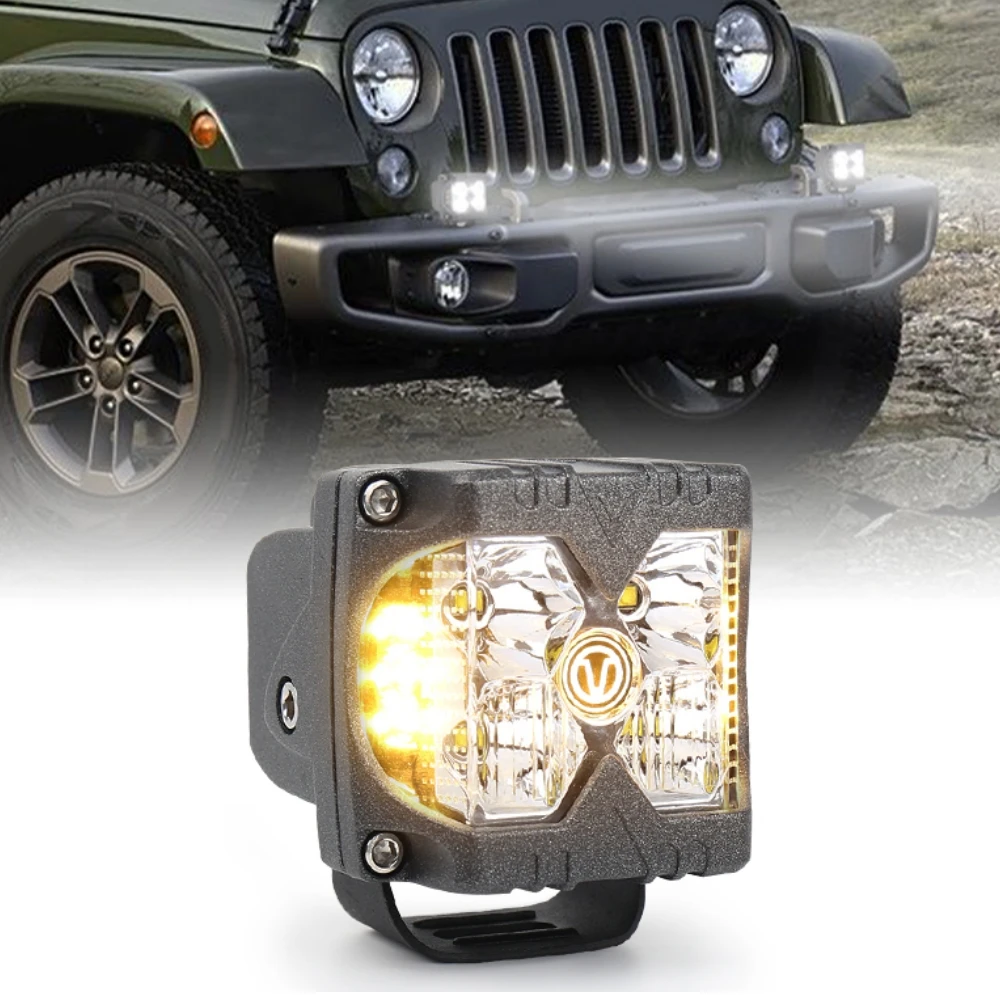 POVTOR 1 Stück Doppelseitiges Schusslicht DRL Solides Stroboskop Offroad LED-Zusatzlicht für Traktor Pflug LKW SUV ATV Auto