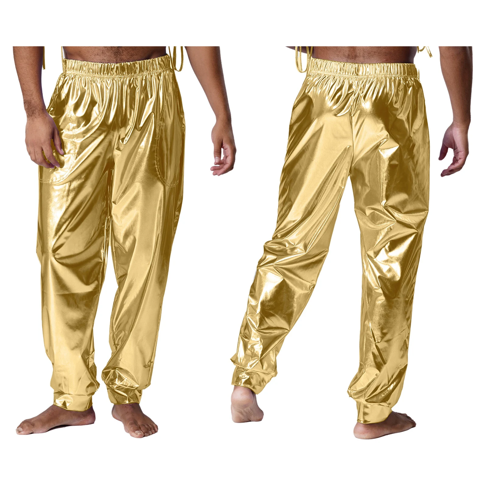 

Men's Solid Color Holographic Pants Elastic Waist Sport Daily Pants Sheen Hip Hop Hippies Disco Party Club Dance Pants Trousers
