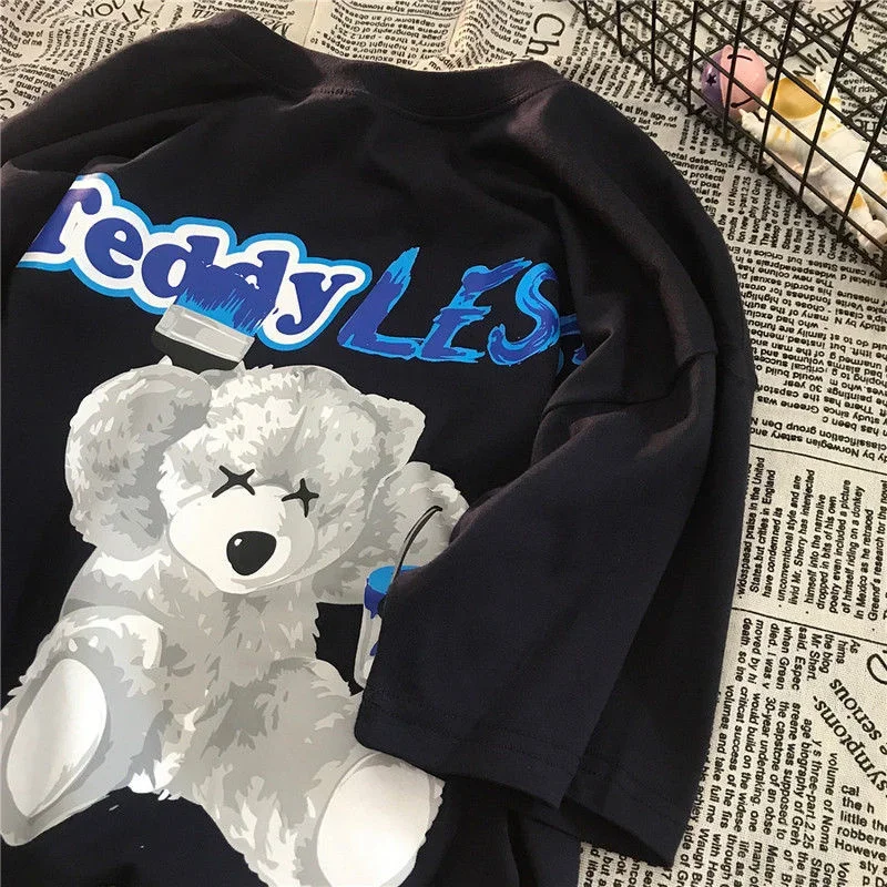 الصيف س الرقبة تي شيرت أزياء المرأة Kawaii الحب طباعة قصيرة الأكمام التي شيرت عارضة المتناثرة تي شيرت الشارع الشهير قمم للجنسين الملابس