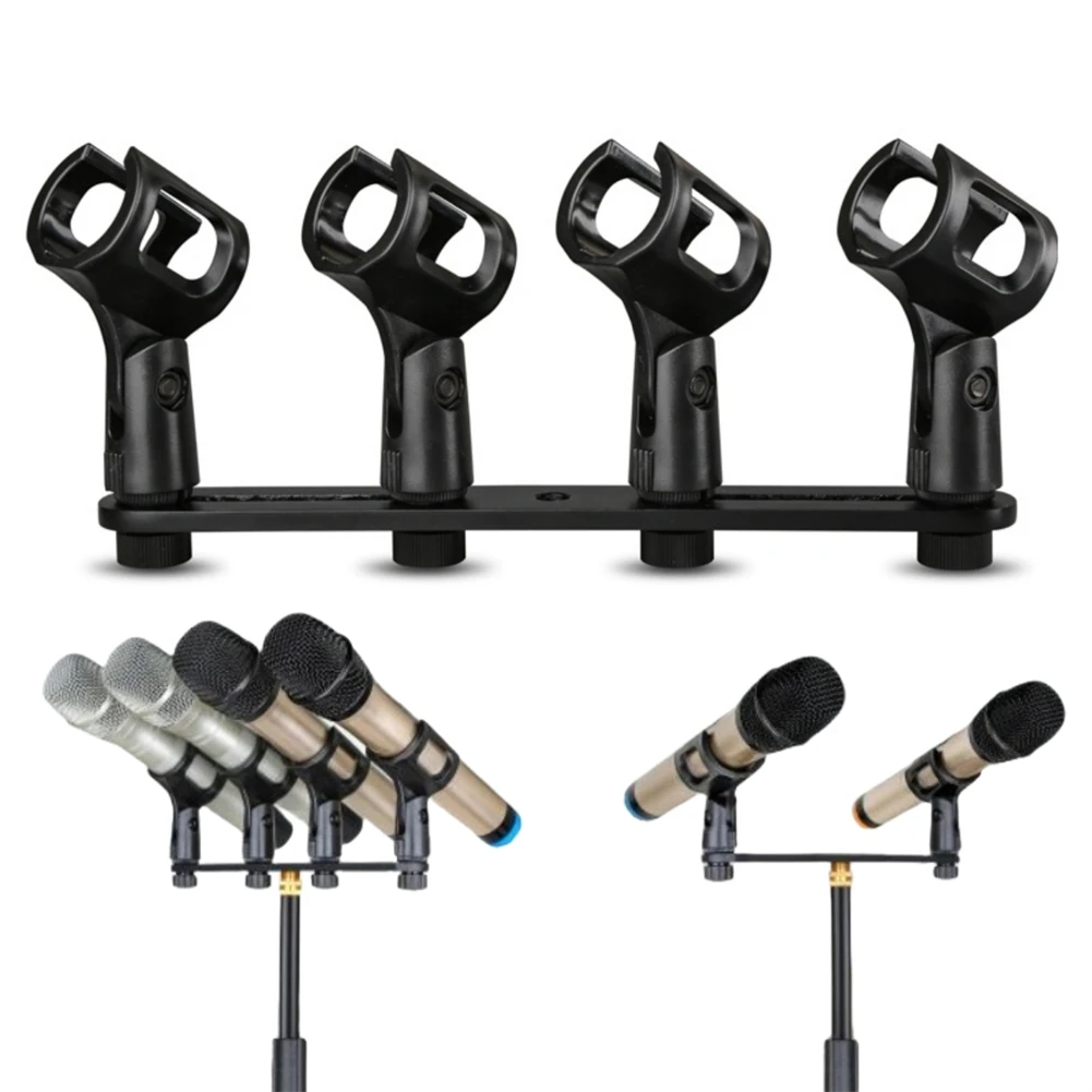 1pc 25 センチメートルマイククリップ調整可能な 4 ヘッドマイククリップバーマウントホルダー T バーブラケットクランプマイク部分消費者電気