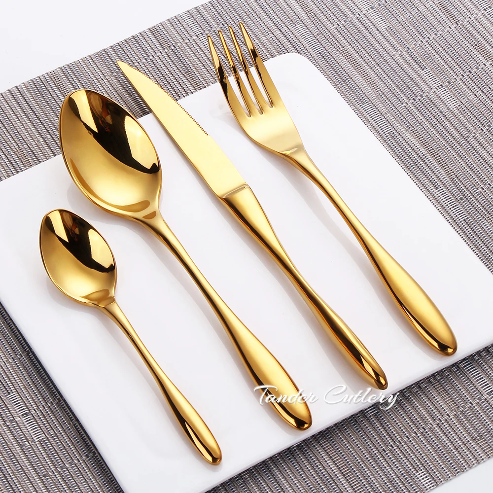 4/8/12/16Pcs Gold Cutlery Set Stainless Steel Tableware Mirror Dinner Set Sliver Knife Fork Spoon Black Kitchen Utensils