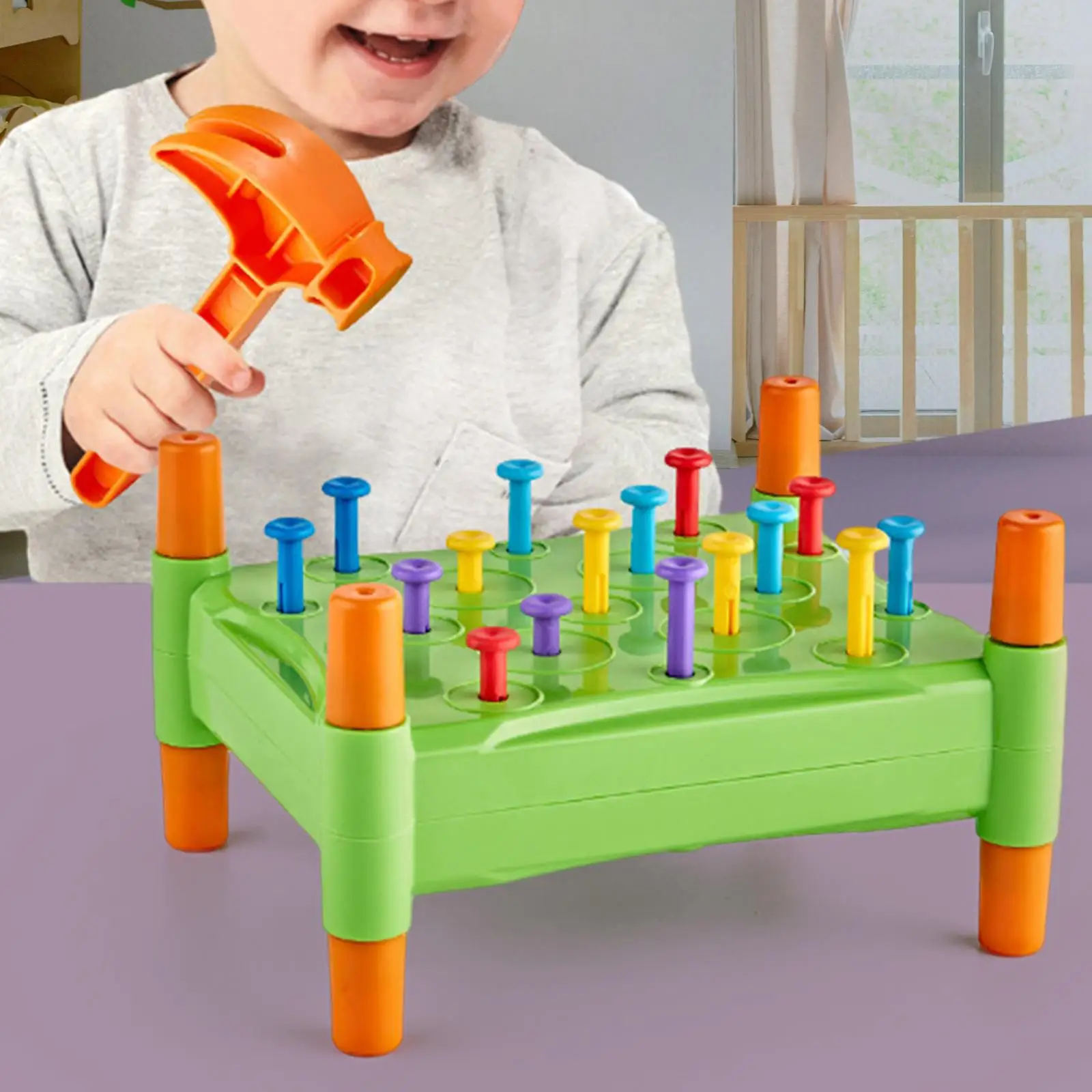 Pounding Toy Peg Board Toy Education Game with Mallet Early Learning Pounding Bench Toy Color Matching for Preschool Girls