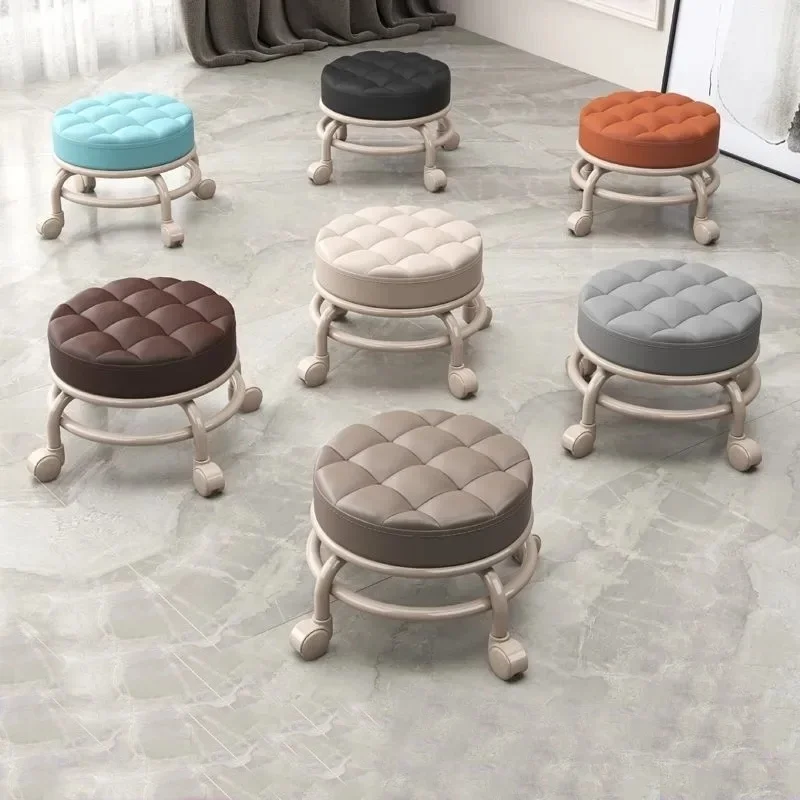 Lightweight Chair Rolling Stools Waterproof PU Leather Seat and Universal Wheels Household Small Round Stool Kids Stool Children