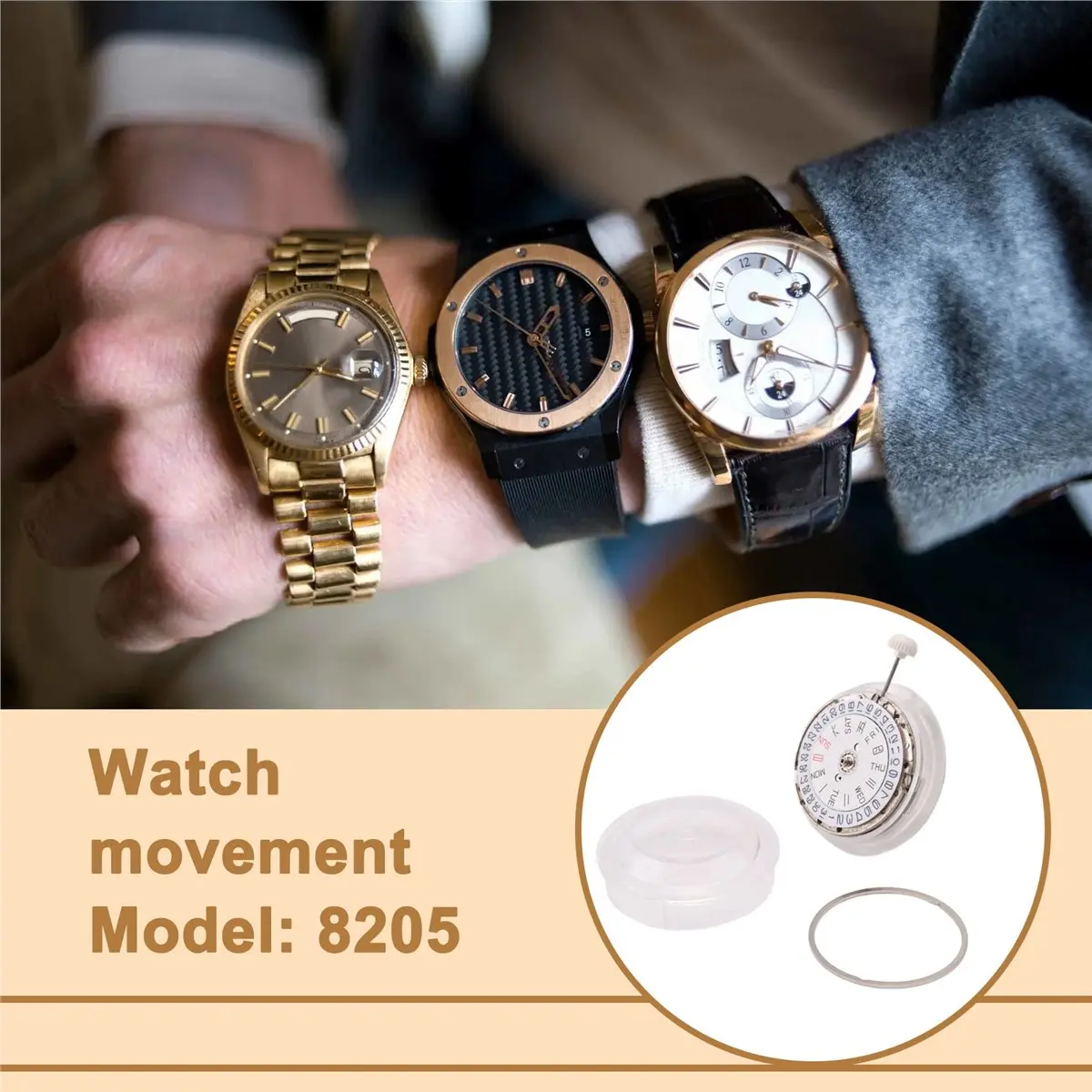 ABFW Mechanical Automatic Watch Replacement Movement Calendar Display Watch Repair Parts for MIYOTA 8205 Watches Clock Movement
