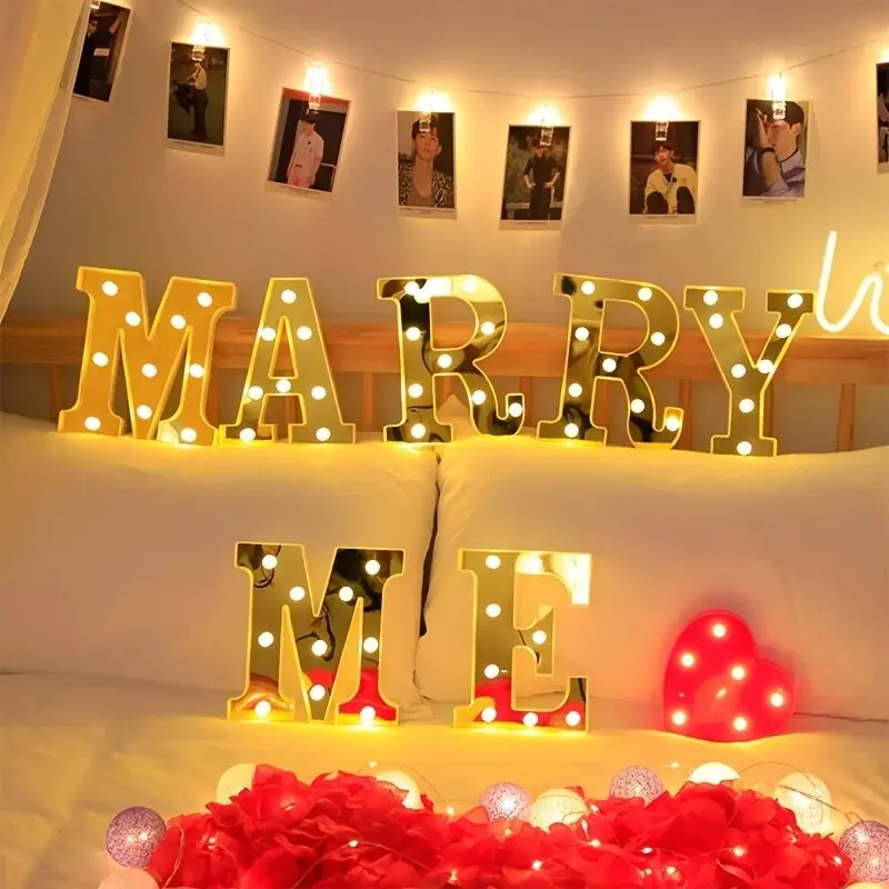 1PC 16cm Golden Numbers&English Led Letter Light,Battery Powered Decoration Light For Festive,Birthday,Wedding,Party,Celebration