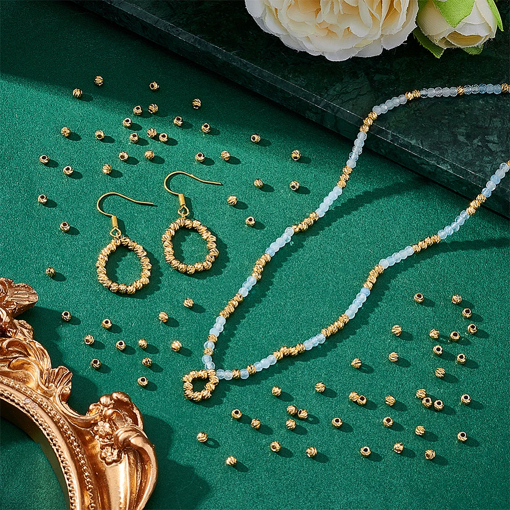 250Pcs Corrugated Spacer Beads Gold Plated Tiny Beads DIY Jewelry Bead Spiral Metal Loose Bead for Bracelet DIY Craft Jewelry