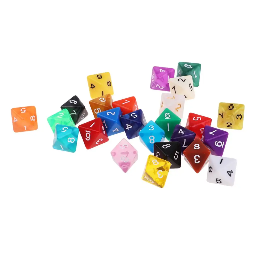 

25x D8 8-Sided Dice Acrylic Multicolor for Adults TRPG DND Roleplay Accs