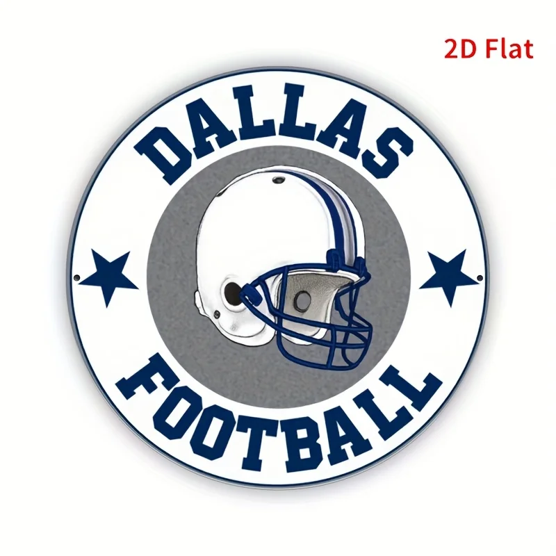 [مسطح] قطعة واحدة من لافتة ألومنيوم عتيقة مقاس 8 × 8 بوصة من دالاس لكرة القدم - تصميم كلاسيكي مع خوذة ونجوم، فن جداري معدني متين لـ Sp