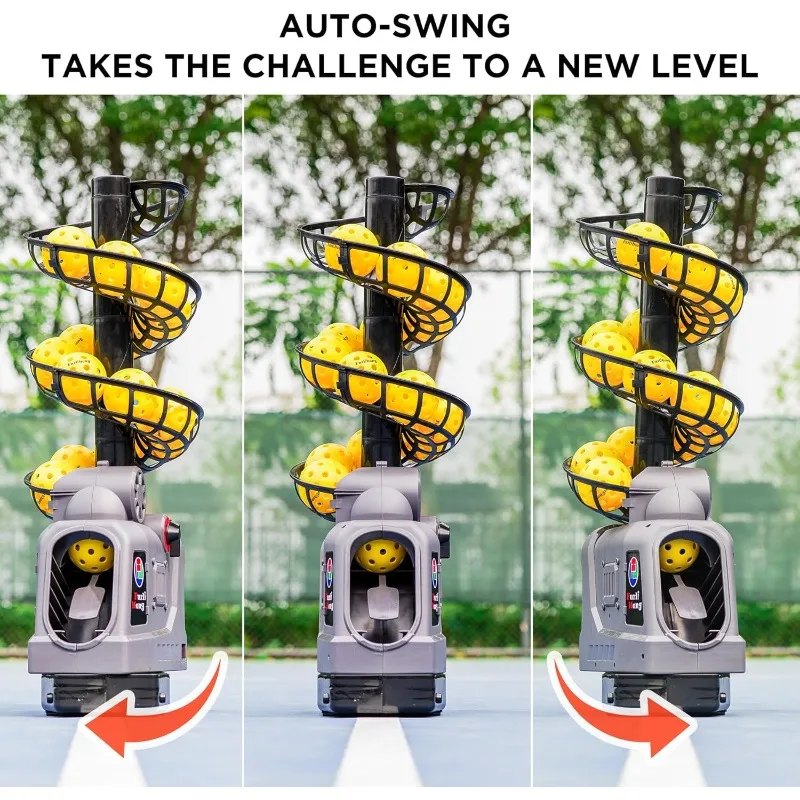 Машина для производства пиклбола с автоматическими качелями, 3 регулируемыми углами и 4 скоростями, портативная пусковая установка для пиклбола для использования в помещении и на открытом воздухе P