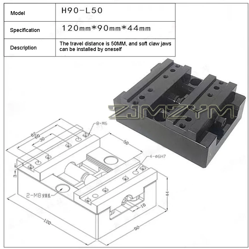 H90-L50/H90-10-100/H90-10-100L centro di lavoro CNC a 5 assi morse autocentranti dispositivo di precisione concentrico pinze a becchi piatti