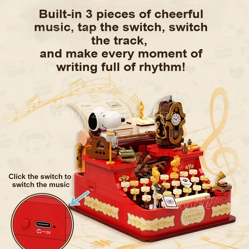 New Snoopy Retro Typewriter Building Block Model Collection Ornament Assembly Cartoon Puzzle Children's Toy Christmas Gift