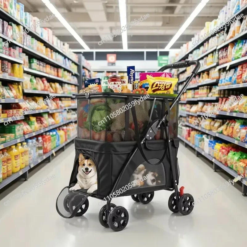 

folding shopping cart pet travel four-wheeled small dog pet cart portable shopping camping pet