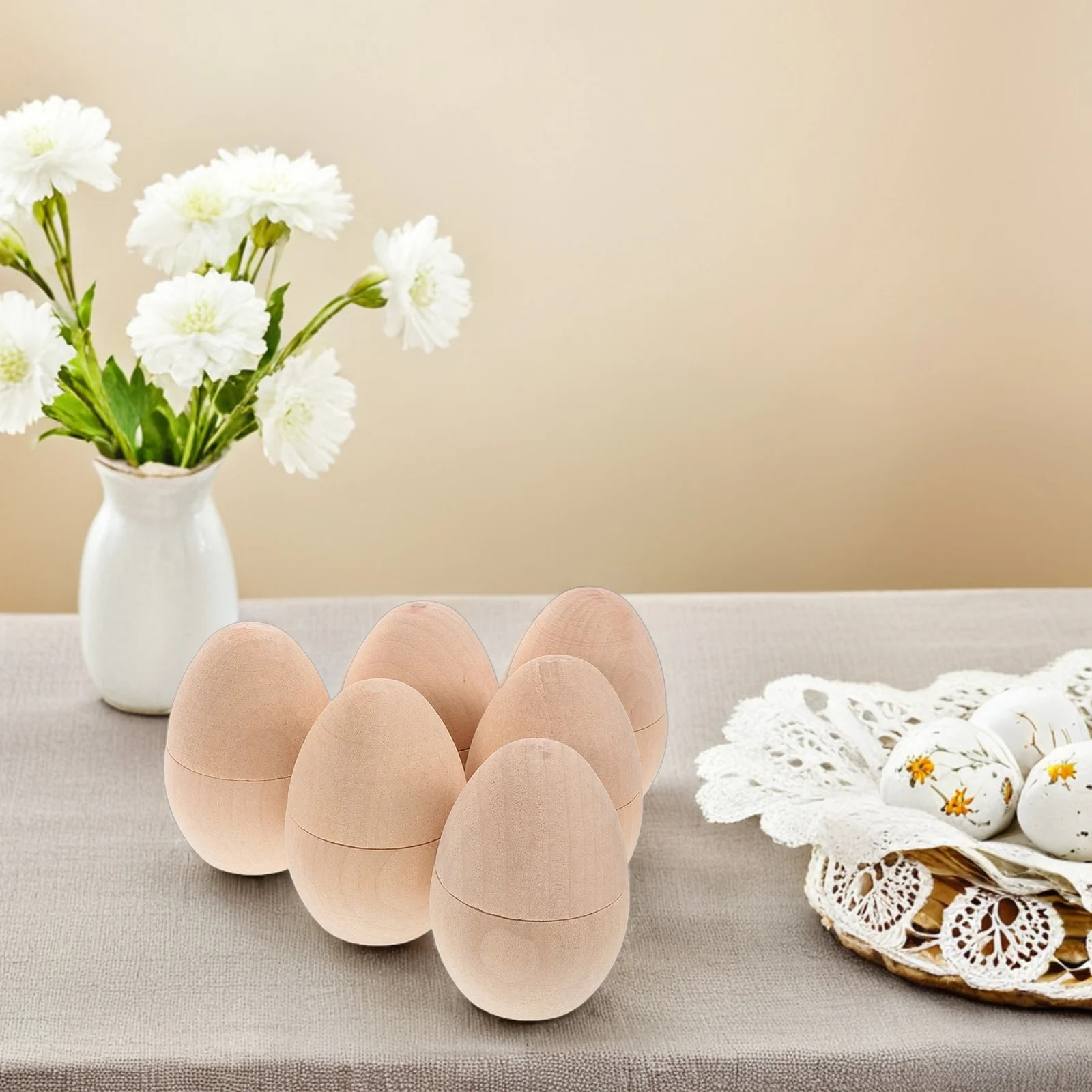 

6 Pcs Unfinished Wooden Easter Eggs Log Color Handmade Graffiti Decorations Easter Table Centerpiece Festive Craft Projects