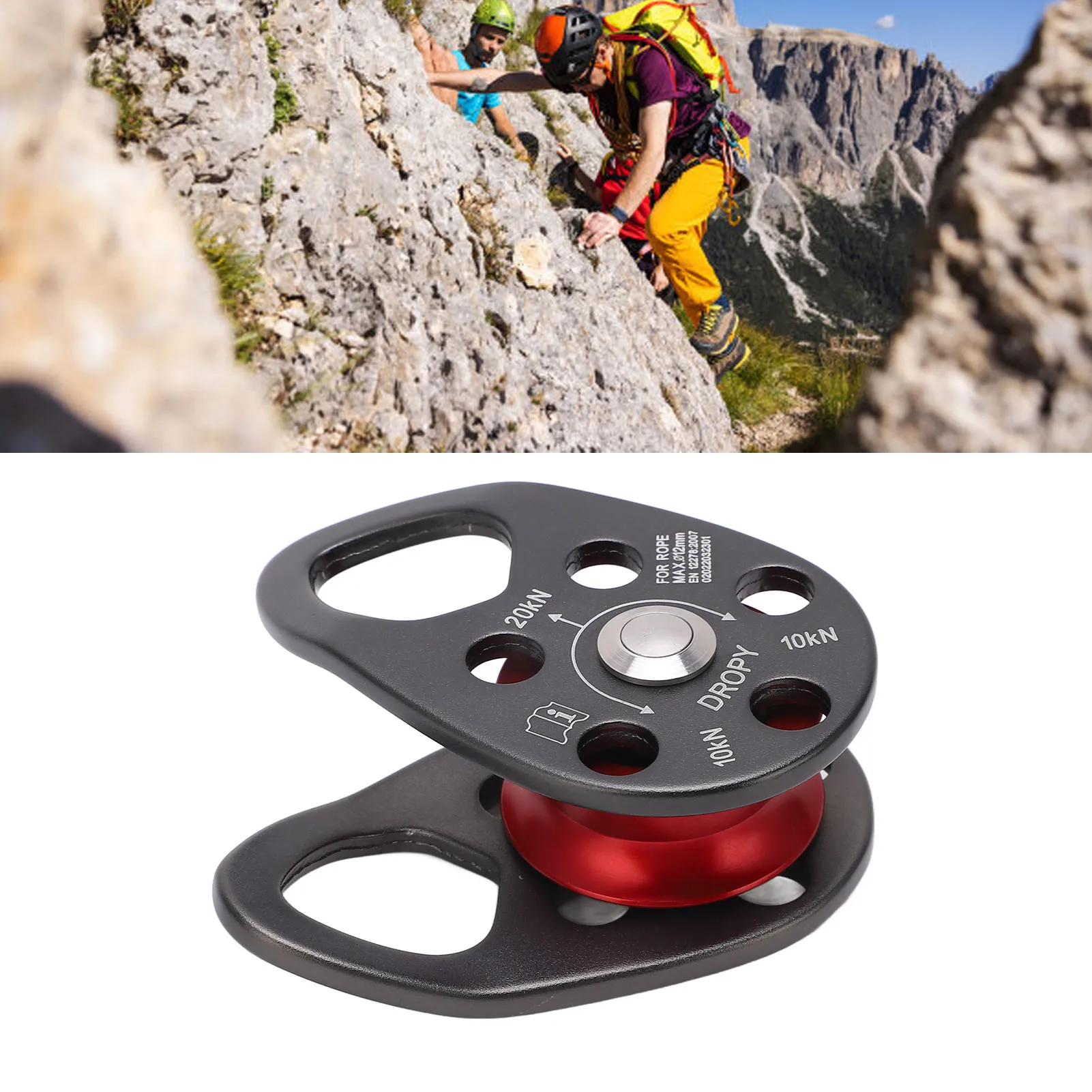 Rock Climbing Pulley Aluminum Alloy 20KN Lightweight Portable Heavy Duty Single Fixed Swing Pulley