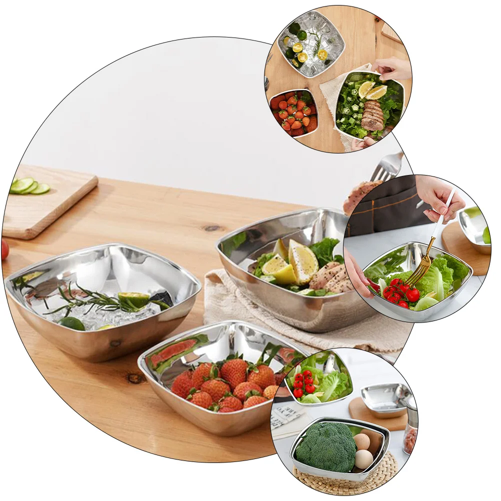 Stainless Steel Salad Bowl Rice Cooking Pot Fruit Soup Bowls Soybean Meal Eating Food Fettuccine Pasta