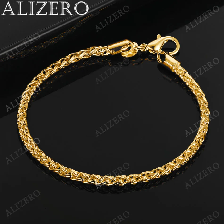 ALIZERO 925 Sterling Silver 18K Gold 4mm Bransoletki łańcuszkowe dla kobiet Mężczyźni Moda Ślub Bankiet Impreza Prezent Charms Biżuteria