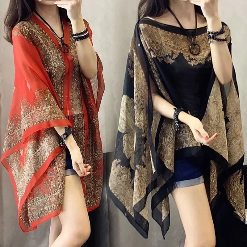 

2024 Shawl Mixed Color Scarf Shirt Poncho Sunscreen Scarf Women Sun Protection Soft Beach Shawl Cover Ups Comfortable Plus Size