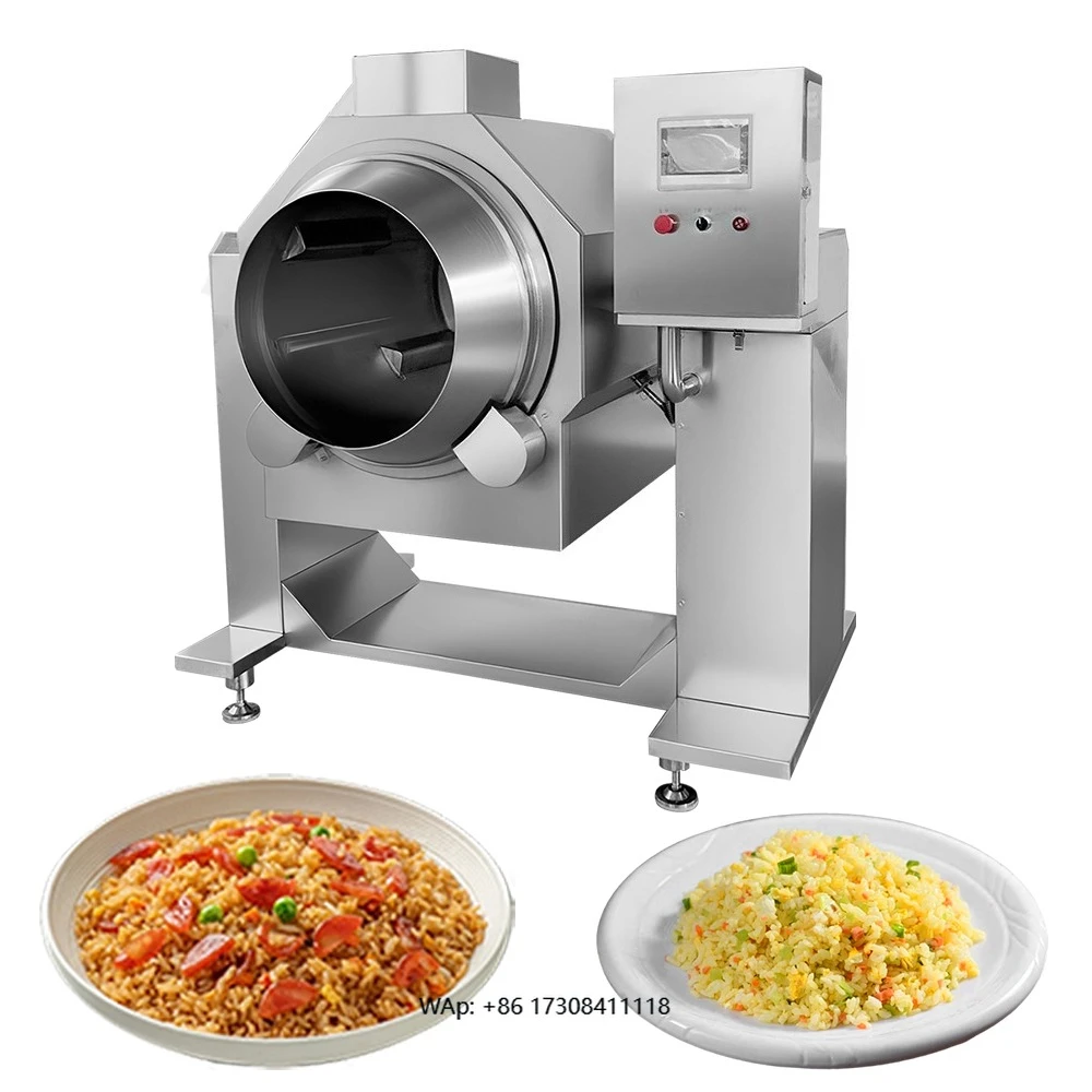Food processing roller wok machine for rotating wok for fried rice, vegetables, meat, seafood
