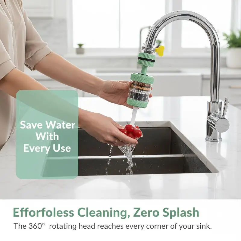 Water Purifying Faucet Extender with Filter 360° Flexible Anti-Splash Tap Aerator for Laundry Room Sink