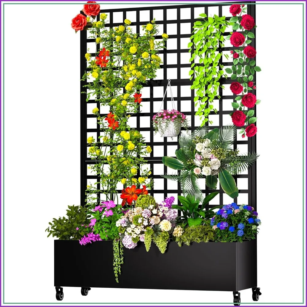 Galvanized Metal Raised Garden Bed with Trellis & Privacy Screen, 72.1