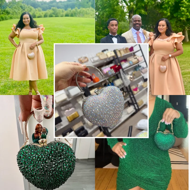 Luxury Diamond Heart Shape Clutch Evening Bag Shiny Crystal Handbag Wedding Dress Party Top-Handle Shoulder Bag Rhinestone