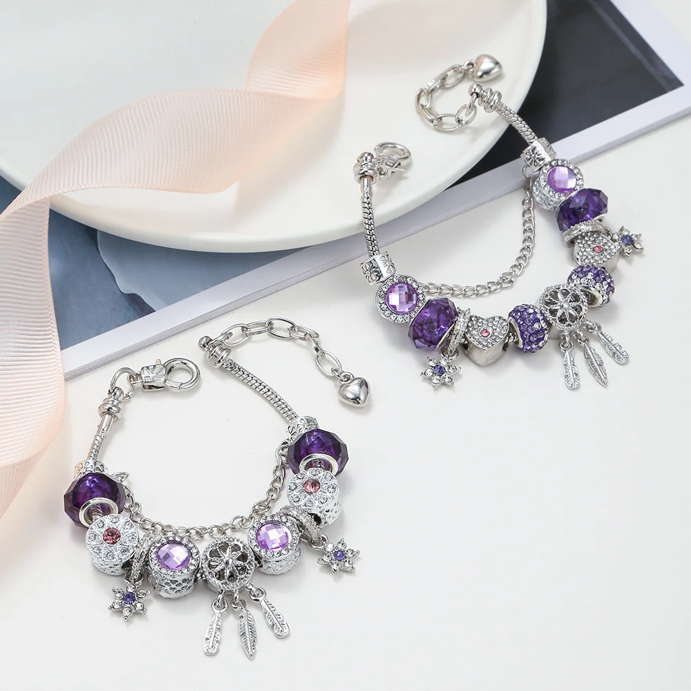 Fashionable Fantasy Purple Dream Catcher Six Star Bracelet for Women