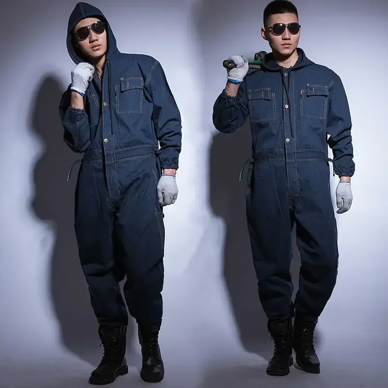 Breathable Suit Work Clothes for Men and Women Machine Repair, Dust-proof Labor Protection Clothing Denim Work Clothes