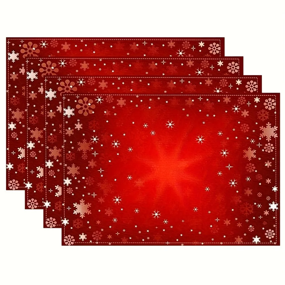 Christmas Classic Red Background with Golden Snowflake Pattern Winter Placemats Seasonal Daily Holiday Decor