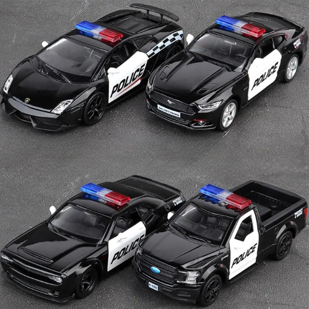 1:36 Diecast Alloy Police Models Car Toys Challenger 2 Doors Opened With Pull-back Car Ornaments Toys For Boys Children Gifts