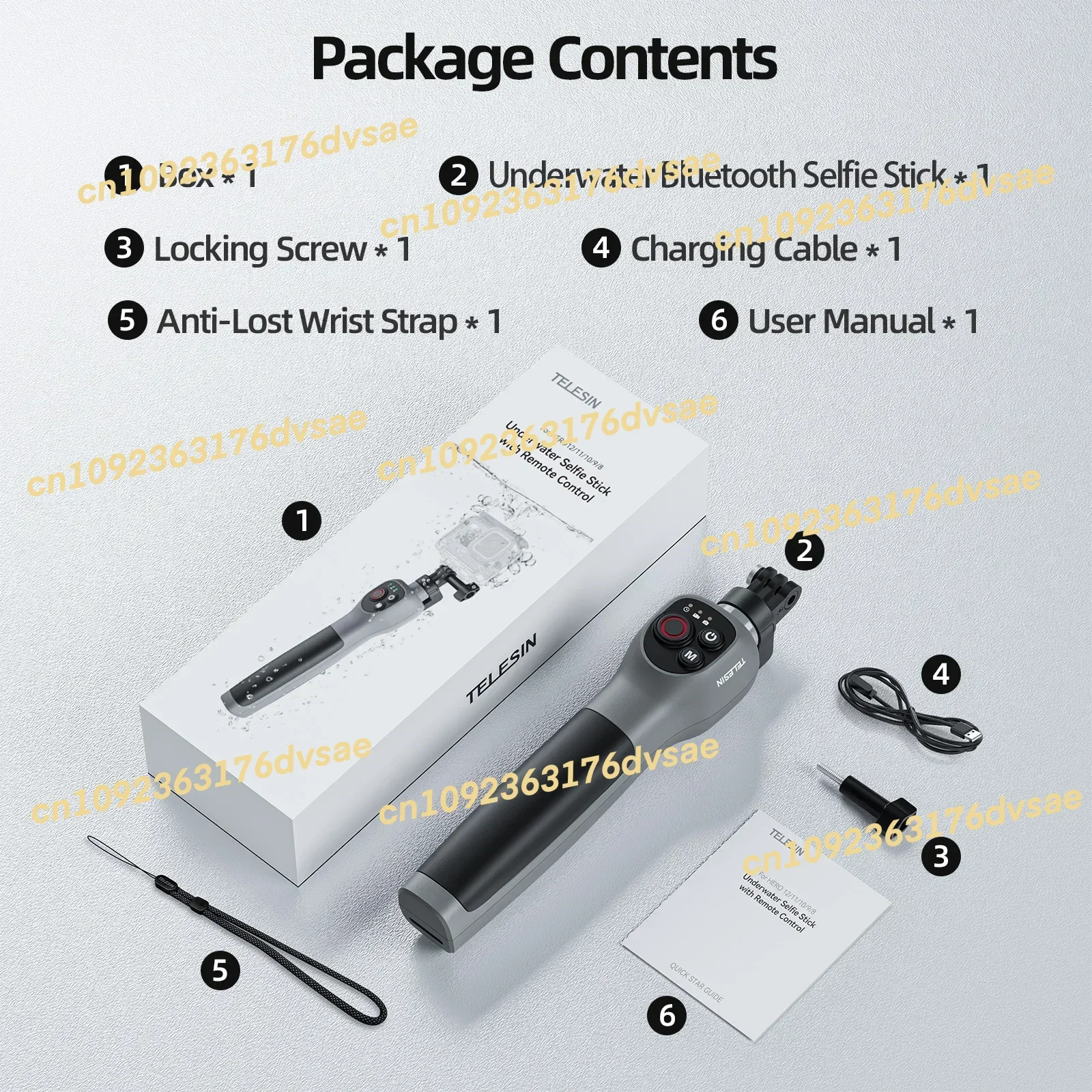 ملحقات كاميرا الحركة من TELESIN لـ Go Pro 12/11/10/9/8 30M عصا سيلفي احترافية للغوص تحت الماء وجهاز تحكم عن بعد #6