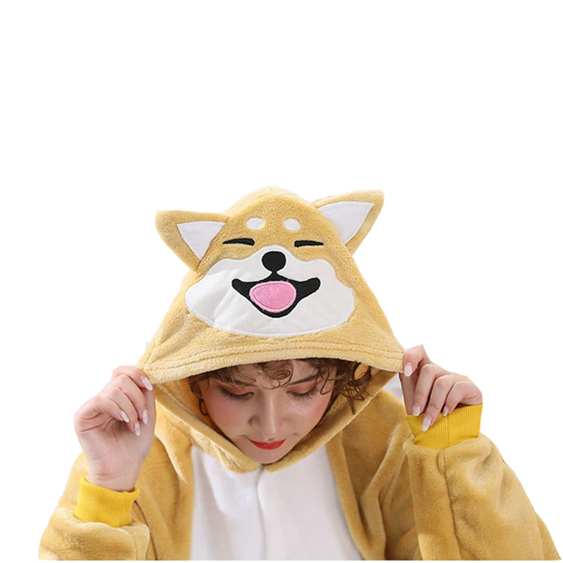 Pijamas de perro Shiba para adultos y hombres, Onesies de Anime cálidos, disfraz de Cosplay Kigurumi, ropa de dormir de una pieza para Halloween, ropa de casa para fiesta