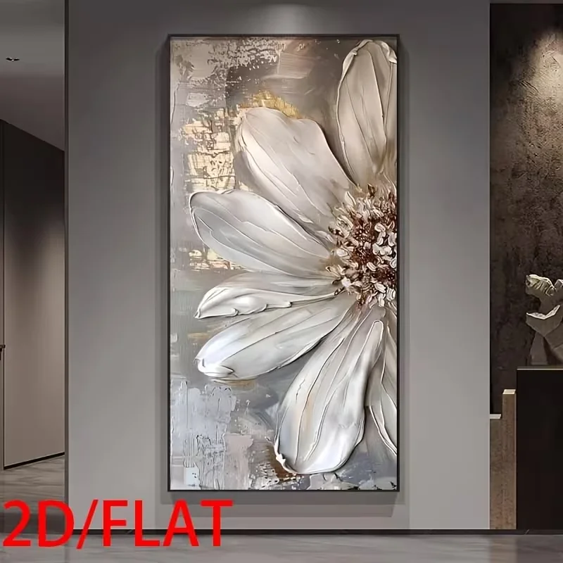 2D Flat, 2D Flat, 2D Flat Two-Dimensional Flat, Frameless, Various Sizes of Beige And Golden Floral Designs, Hand-Painted Oil Ar