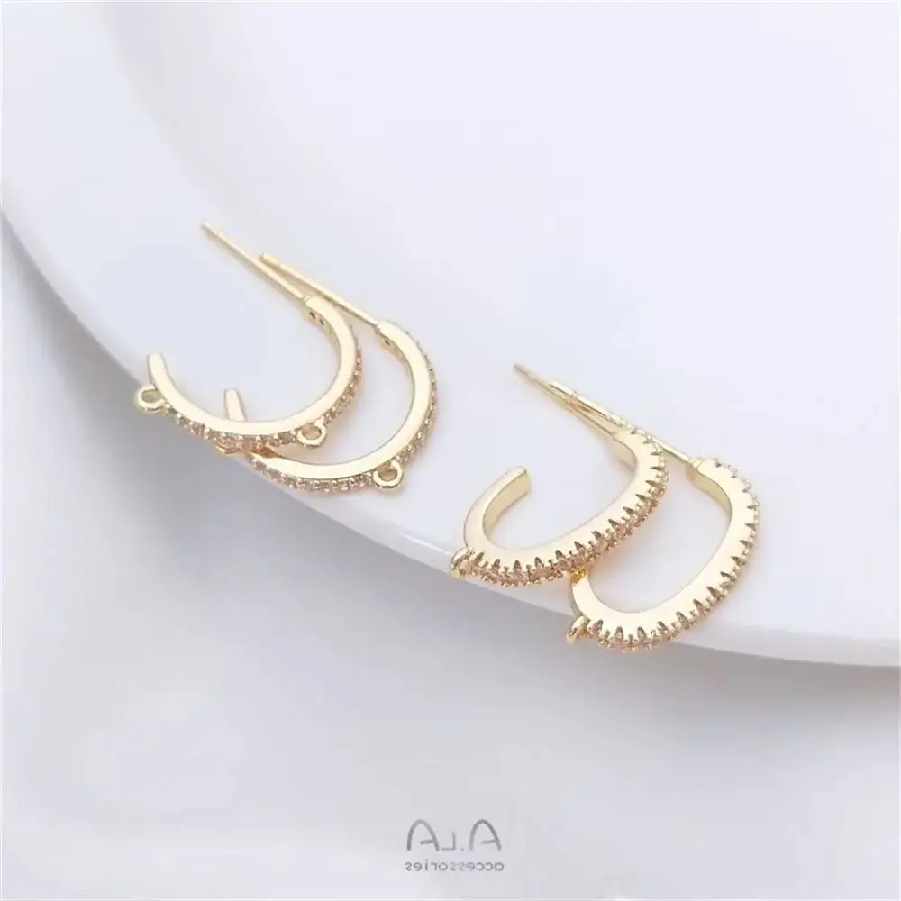 

14K Gold-plated Zircon C-shaped Semi-circle Earrings S925 Silver Needle Earrings Handmade Ear Jewelry Materials E105