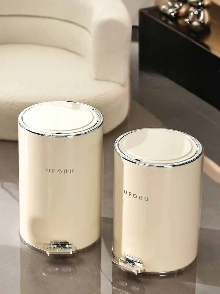 Light Luxury Trash Can Household Living Room High-end Bathroom Kitchen Storage Bucket Large Capacity Foot Pedal With Cover