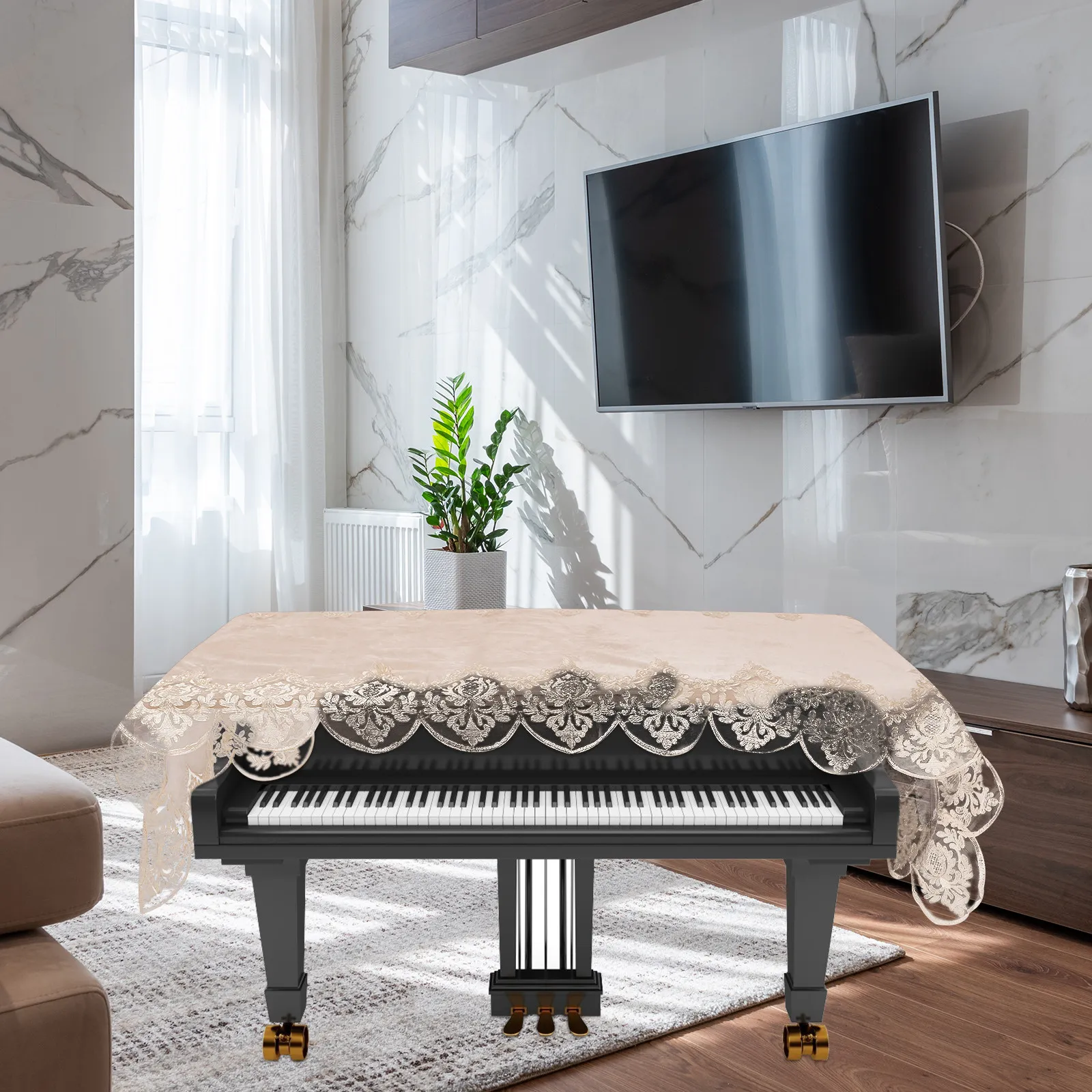 Piano Dust Cover Embroidered Lace Half Cover Decorative Protective Cloth for Electronic Piano Organ Accessories