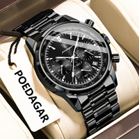 POEDAGAR Top Functional Man Watch Waterproof Luminous Chronograph Date Men Wristwatch Stainless Steel Sport Men's Quartz Watches