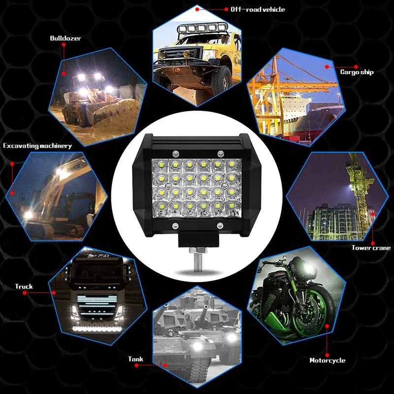 72 W LED Luzes de Trabalho Bar, Combo Spotlight, Off-road, 6000K, Driving Spot, Flood Fog Lamp para carro, caminhão, barco, SUV, farol ATV, 12V, 72 W