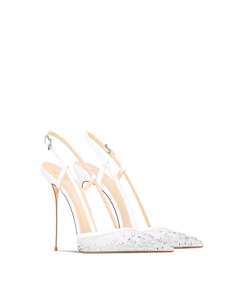 

Spring and summer pointed mesh rhinestone low-heeled wedding shoes banquet dress large size small size women high-heeled sandals