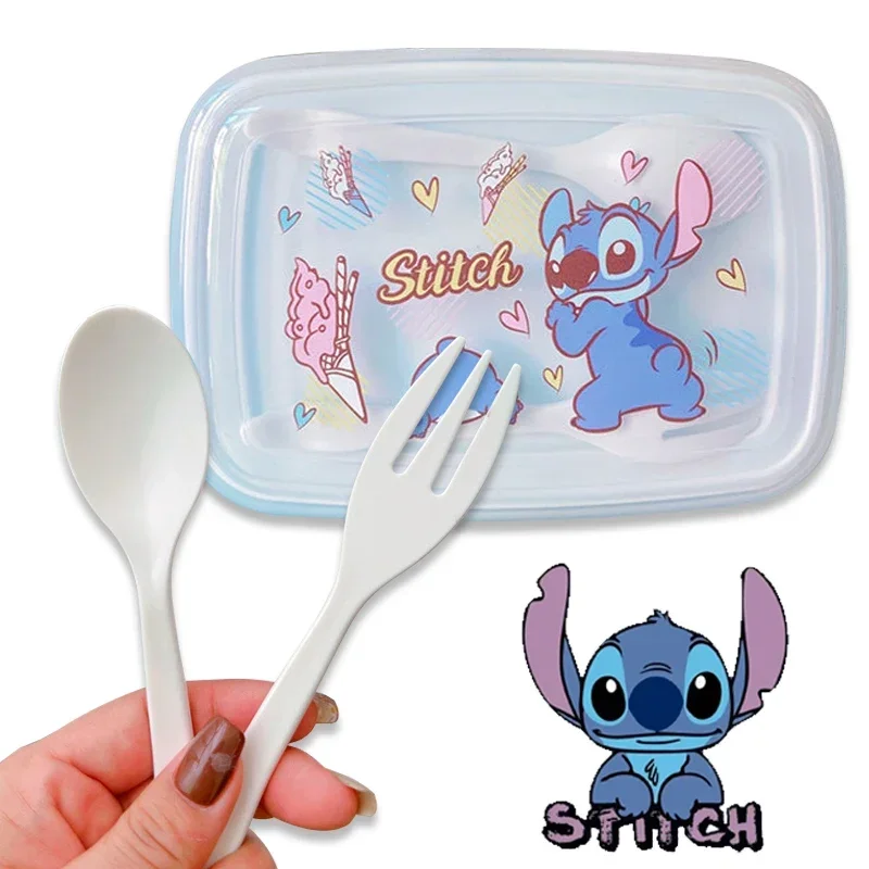 Disney Stitch Portable Lunch Box for Kids Adult Food Storage Container with Spoon Fork Cartoon Leak-Proof Microwave Bento Box