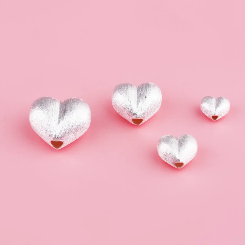 S925 sterling silver brushed heart-shaped bead woven bracelet diy accessory