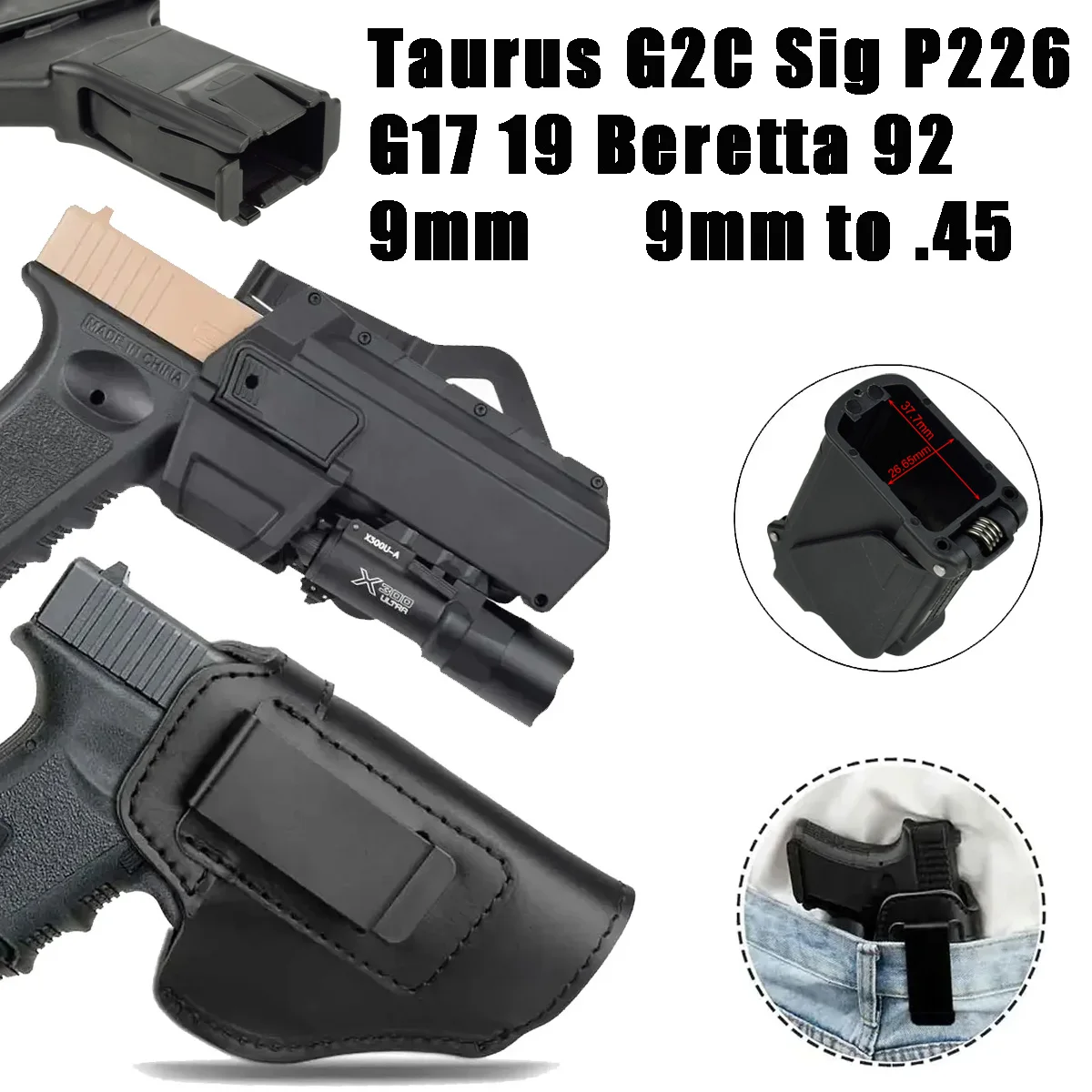 9mm Universal IWB OWB Gun Holster Loader For Taurus G2C Sig P226 SP2022 Glock 17 19 23 26 Beretta 92 Concealed Hunting Holster