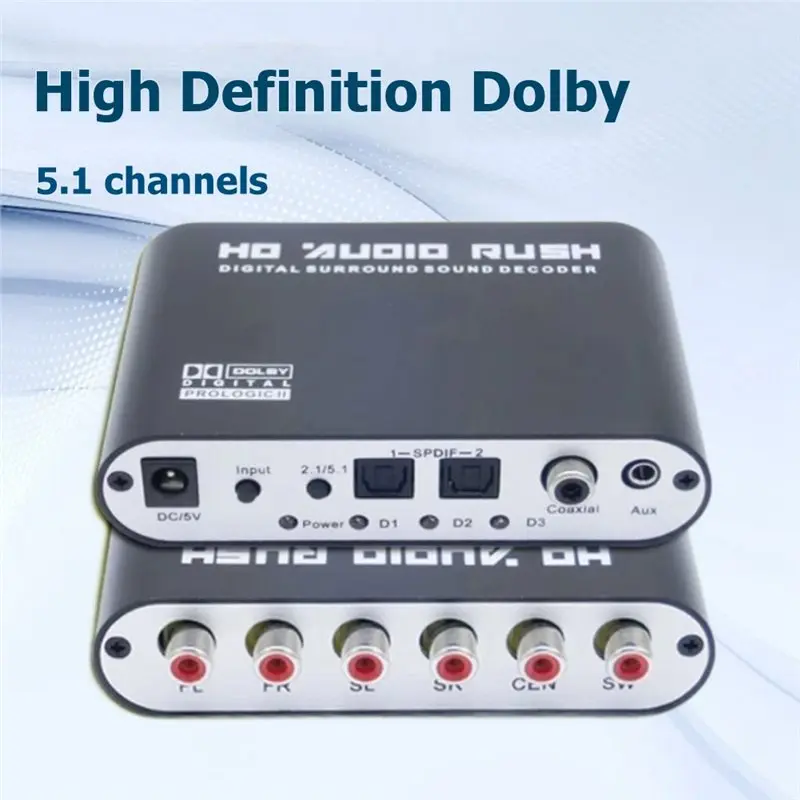 New--US Plug 5.1 Channel HD Audio Decoder DTS AC3 Digital Optical Decoder SPDIF Coaxial To 6RCA Analog Converter DAC Adapter