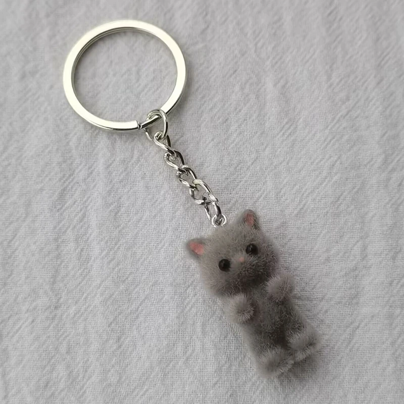 1PCS Kawaii Flocking Cat Keychain Cute Kitty Key Ring Animal Key Chains Pet lover Gifts For Women Men Car Keys DIY Jewelry