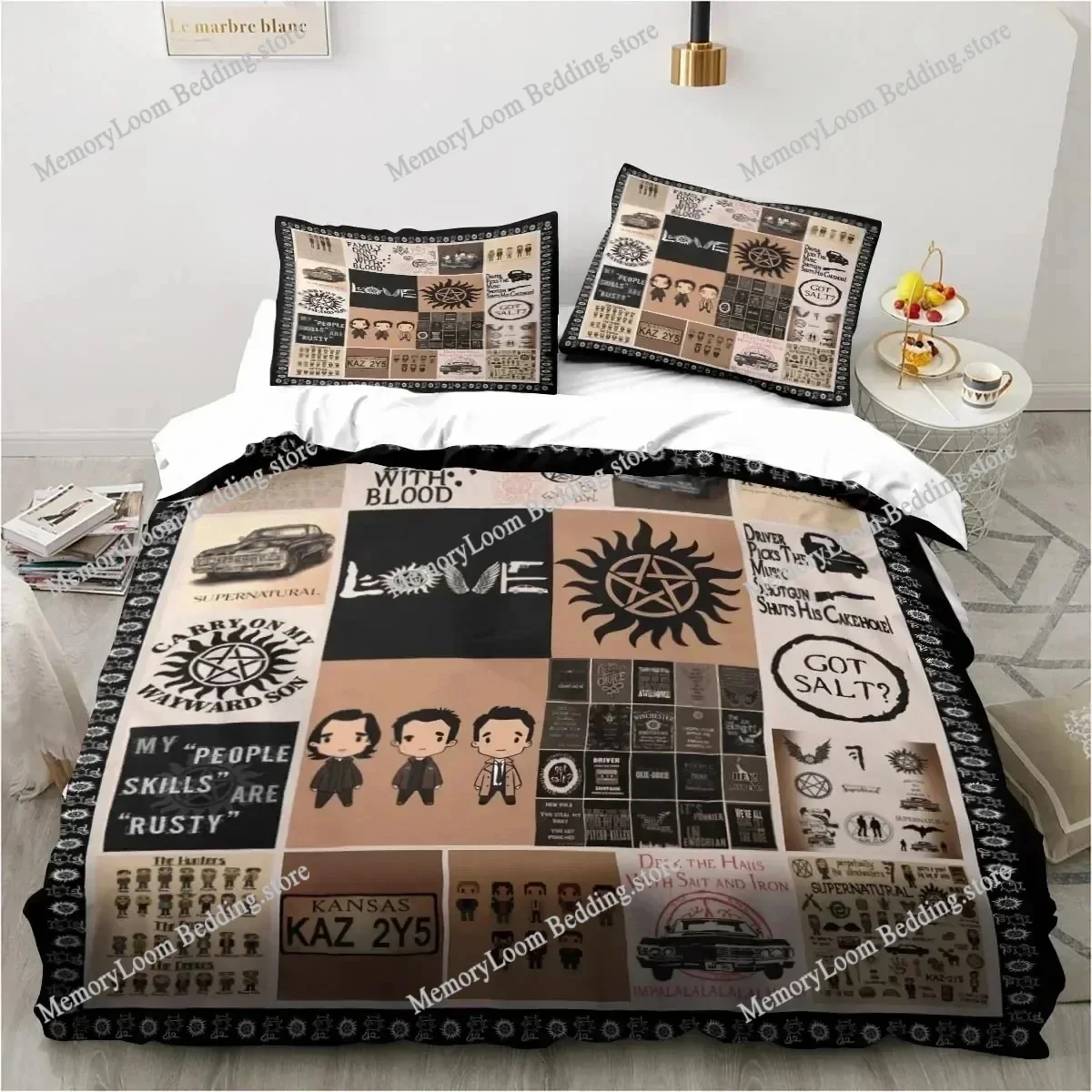 

Supernatural Logo Bedding Set Duvet Cover Bed Set Quilt Cover Pillowcase Comforter king Queen Size Boys Adult Bedding Set