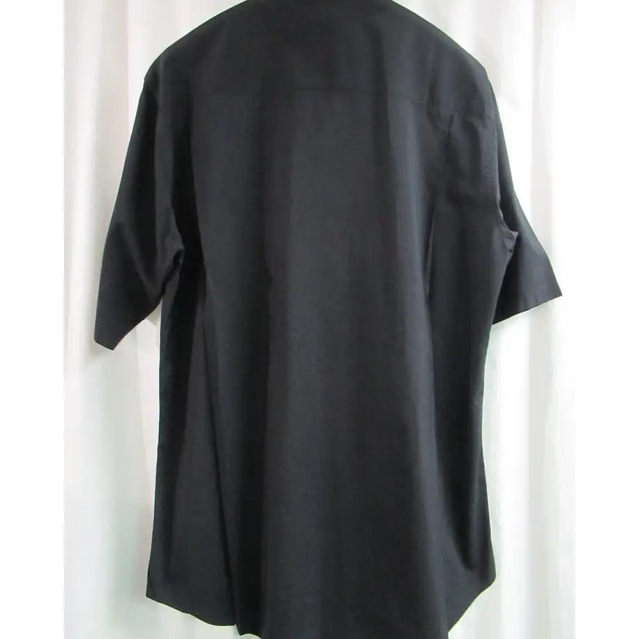 Top-yamamoto ® Dark style Men's short-sleeved shirt, black lapel button casual commuter TOP