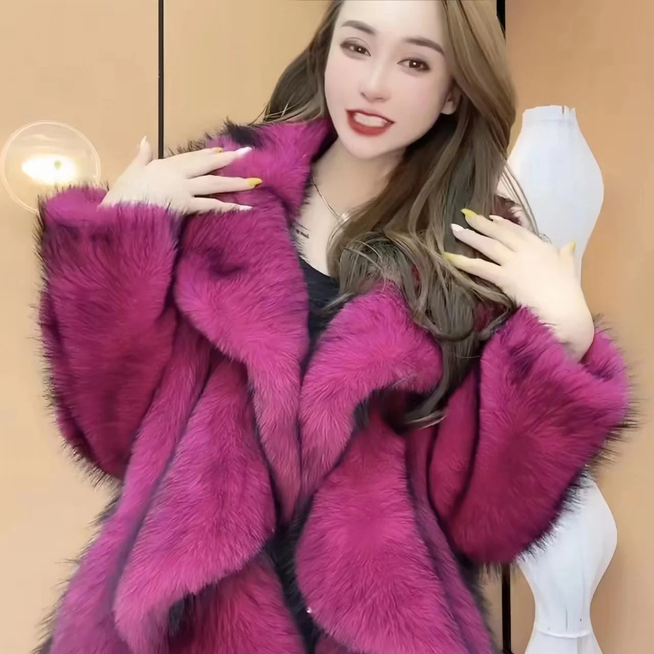 Faux Raccoon Dog Fur Coats for Women, Long Jacket, Thicken Warm Clothes, High Quality, Long, Female, Promotion, New Fashion