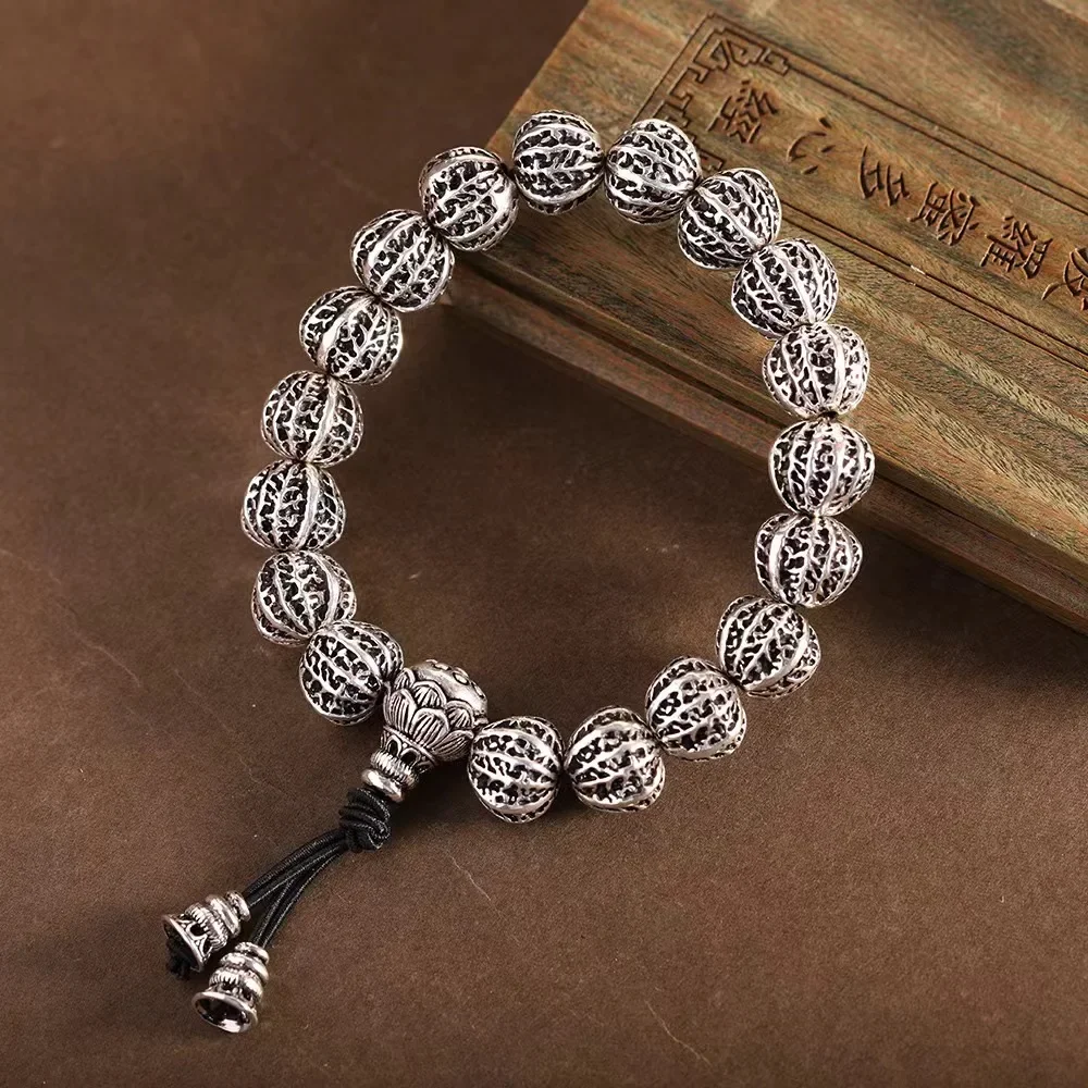 

S925 Silver Walnut Bracelet Men's National Style Personality Domineering Buddha Bead Bracelet Gift For Boyfriend's Elder Father